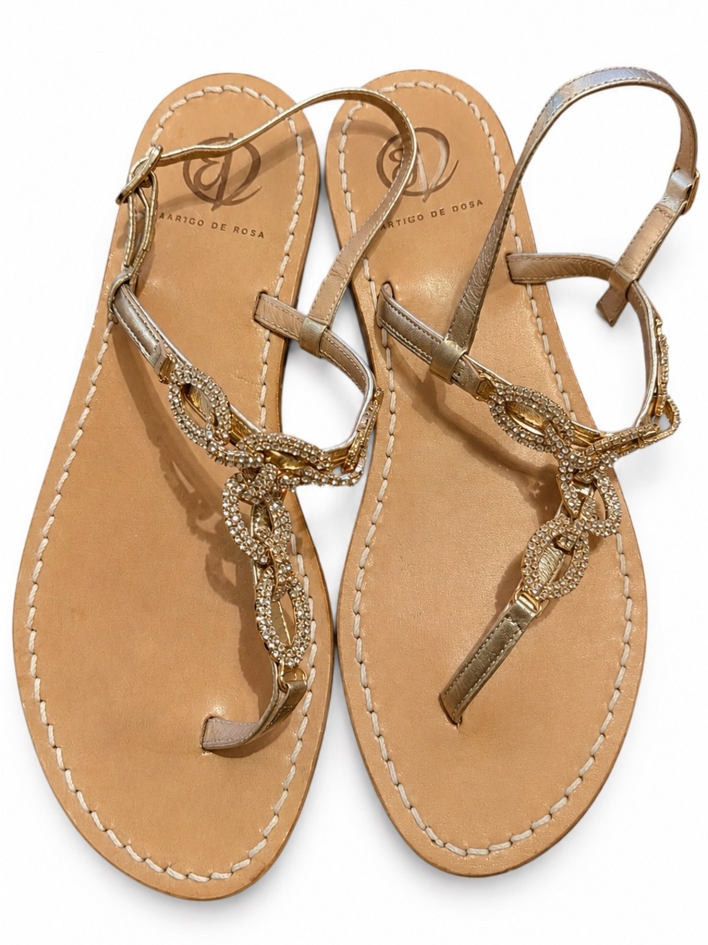 Enrico De Rosa Pompea Champagne Crystal Sandals – Made in Italy – Size US 8